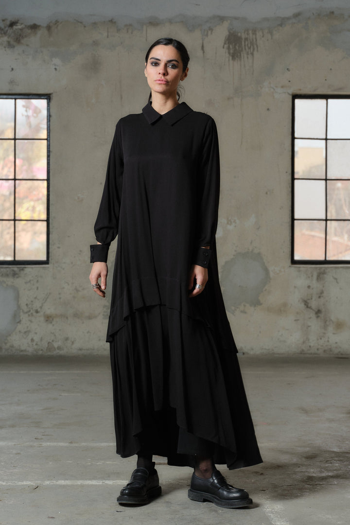 Elegant long black viscose dress