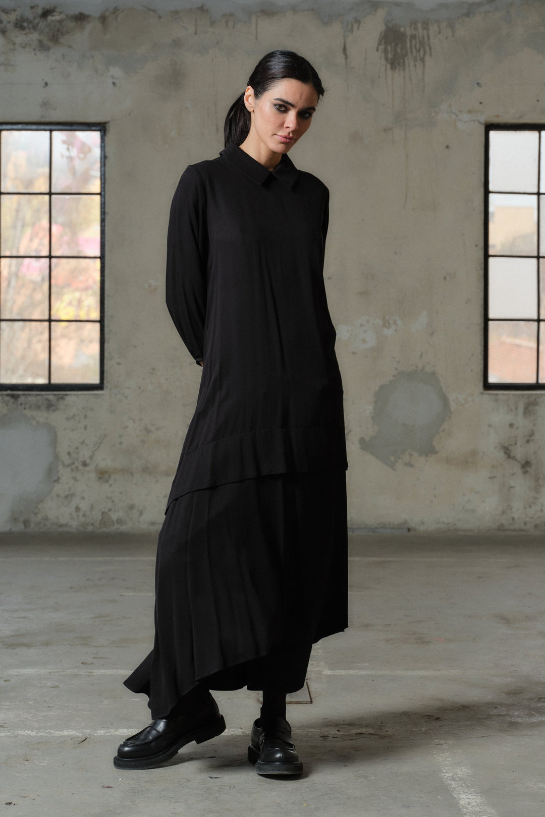 Elegant long black viscose dress