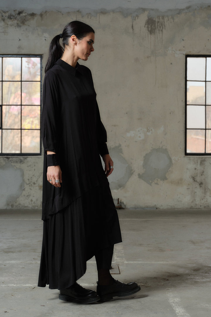 Elegant long black viscose dress