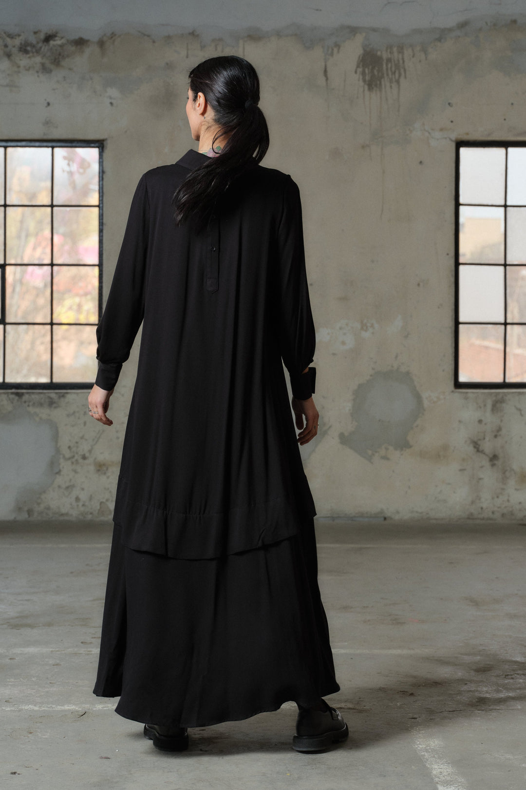 Elegant long black viscose dress