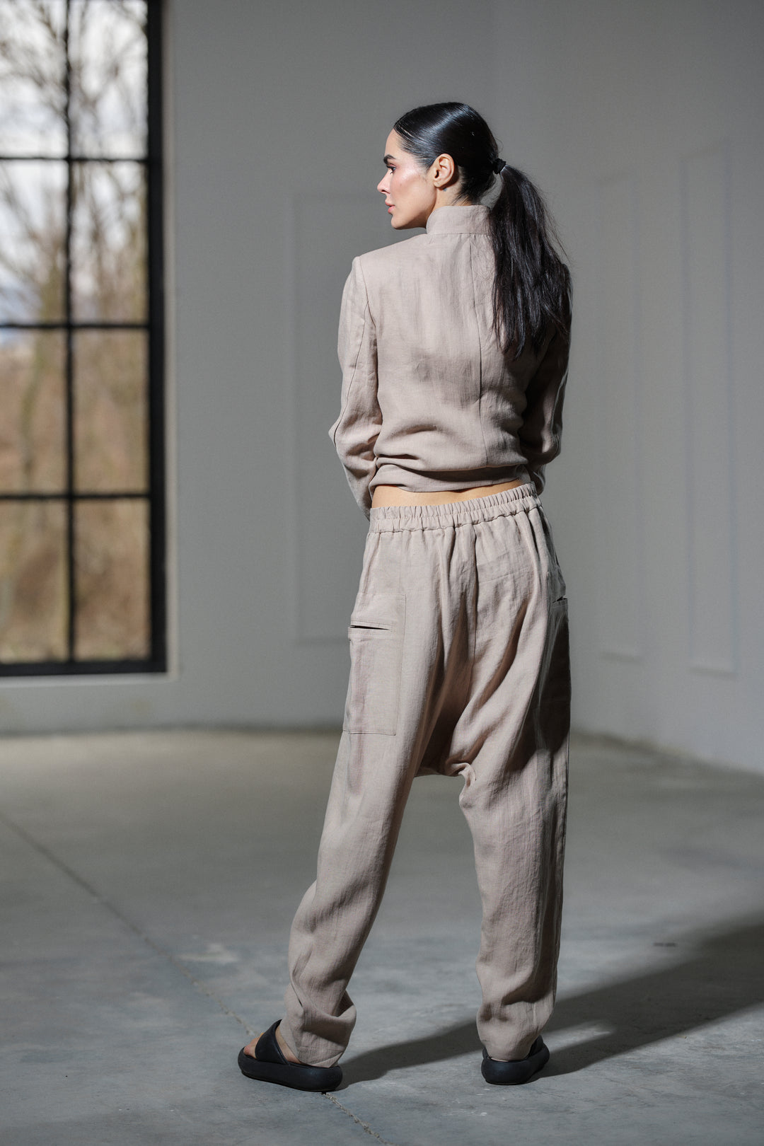 Drop crotch linen harem pants