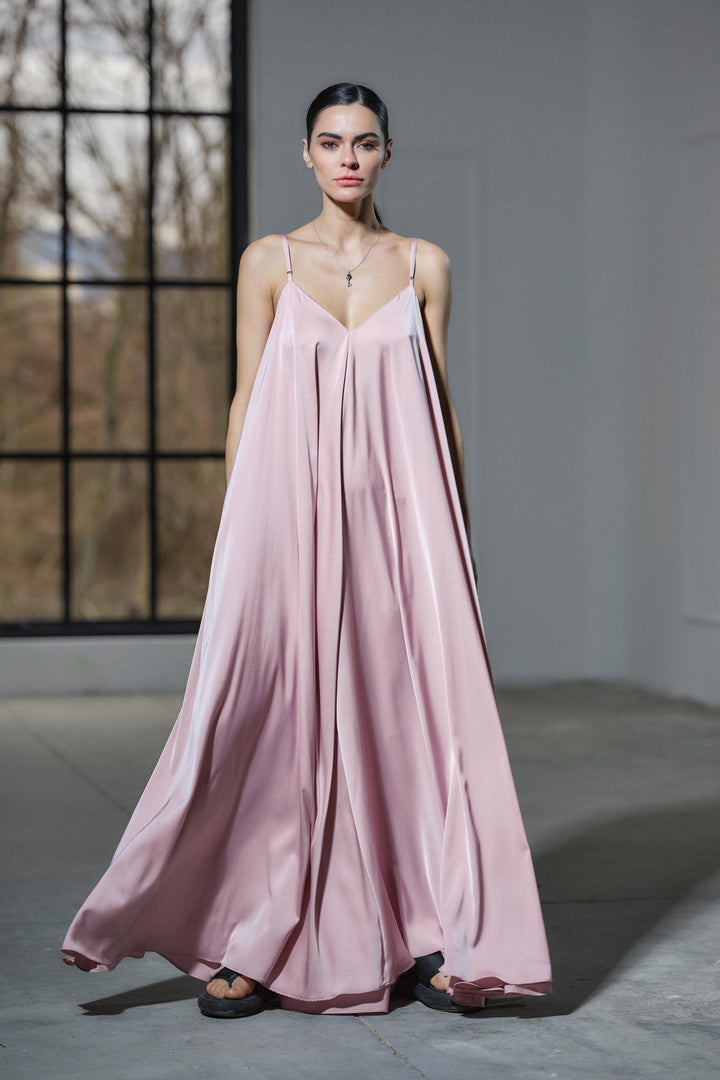 Powder pink satin slip dress