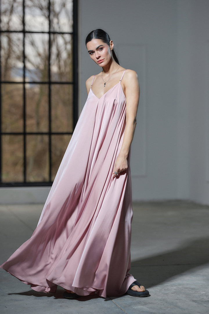 Powder pink satin slip dress