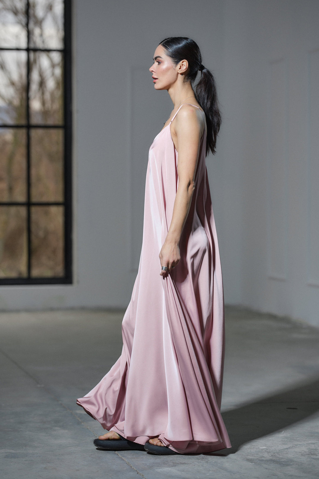 Powder pink satin slip dress