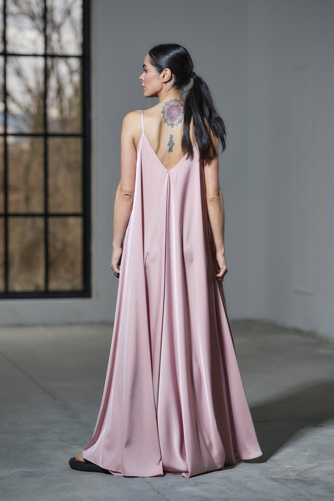 Powder pink satin slip dress