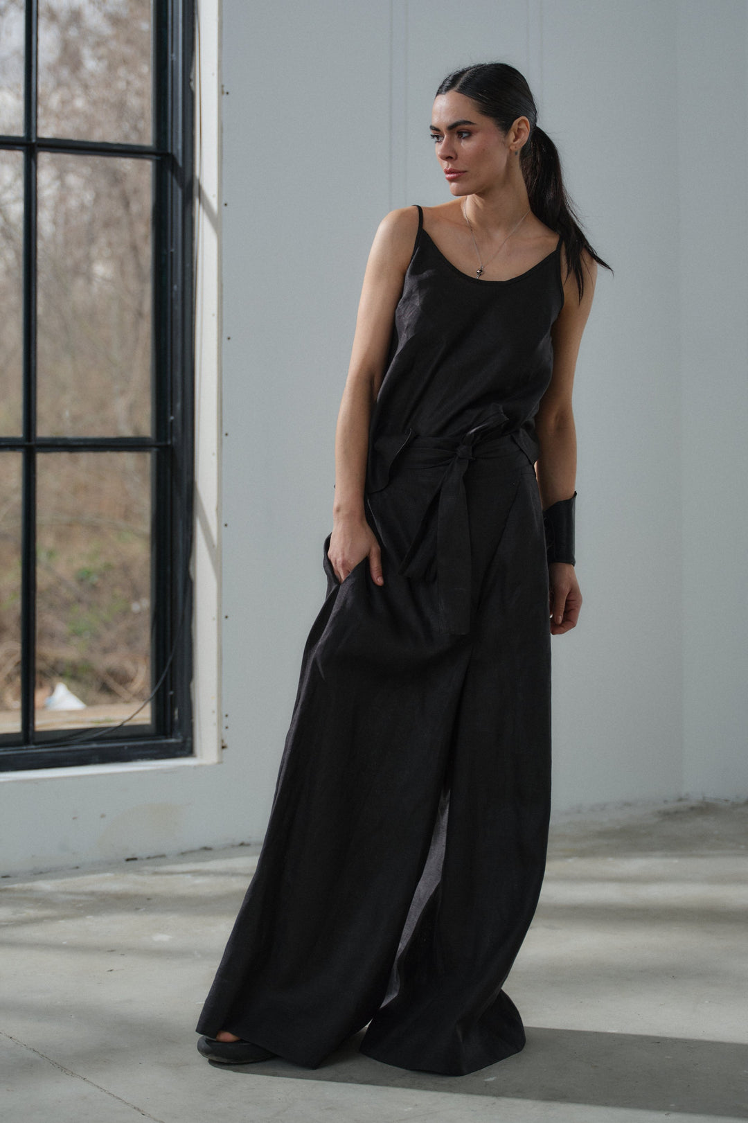 Black linen tank top