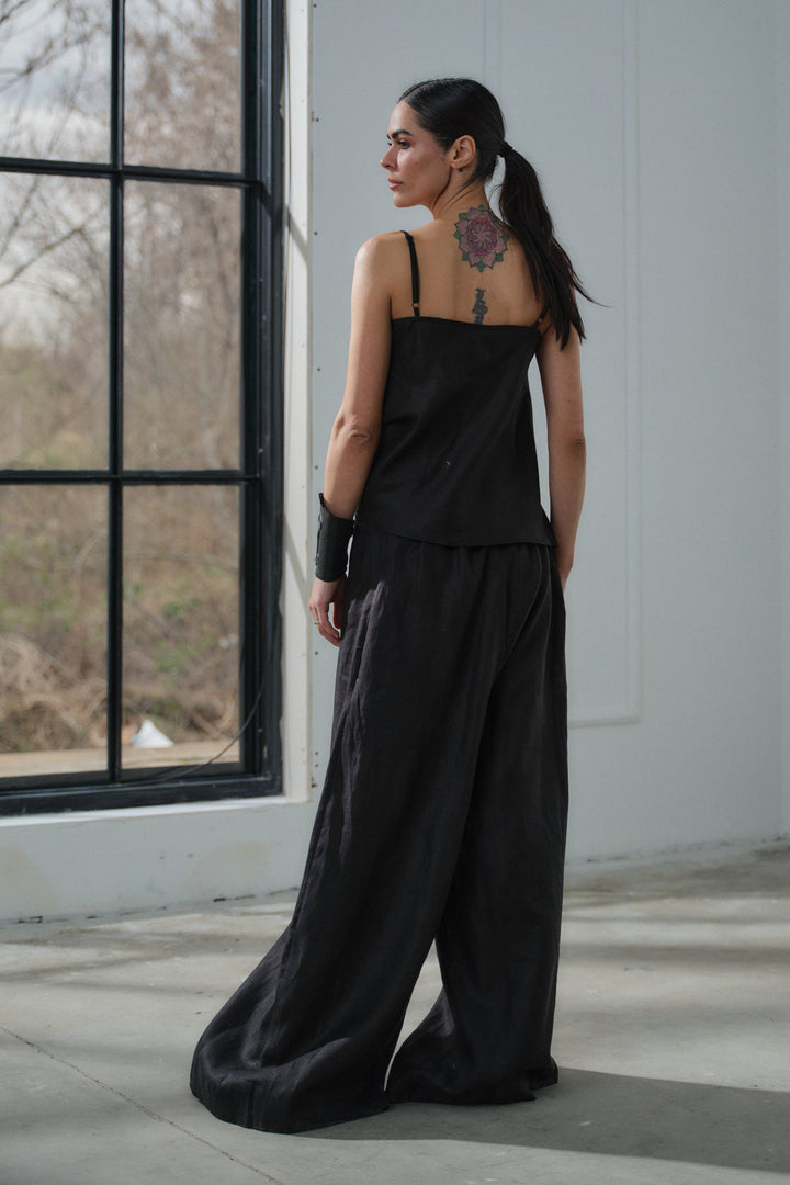 Black linen tank top