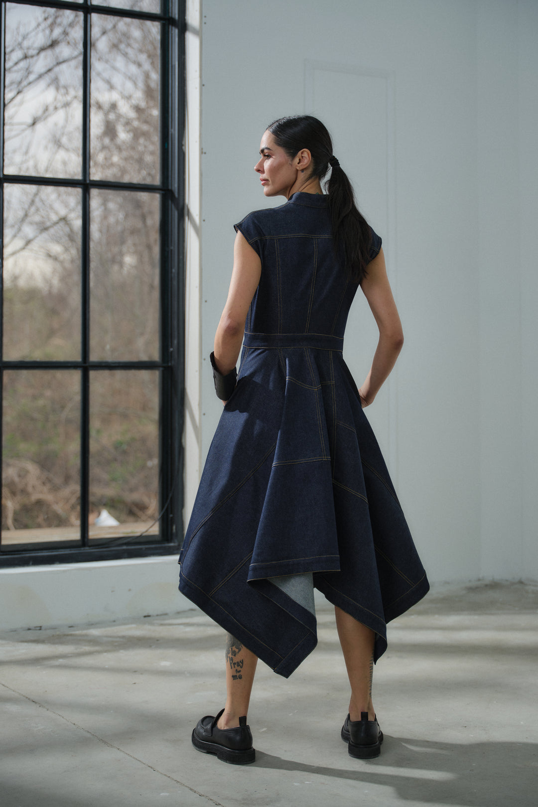 flared denim dress self-portrait - Flared Denim Mini Dress