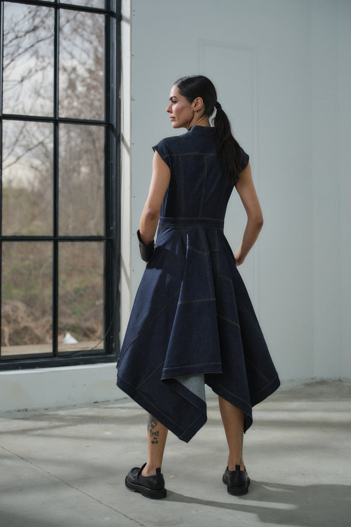 Asymmetrical Flared Denim Dress