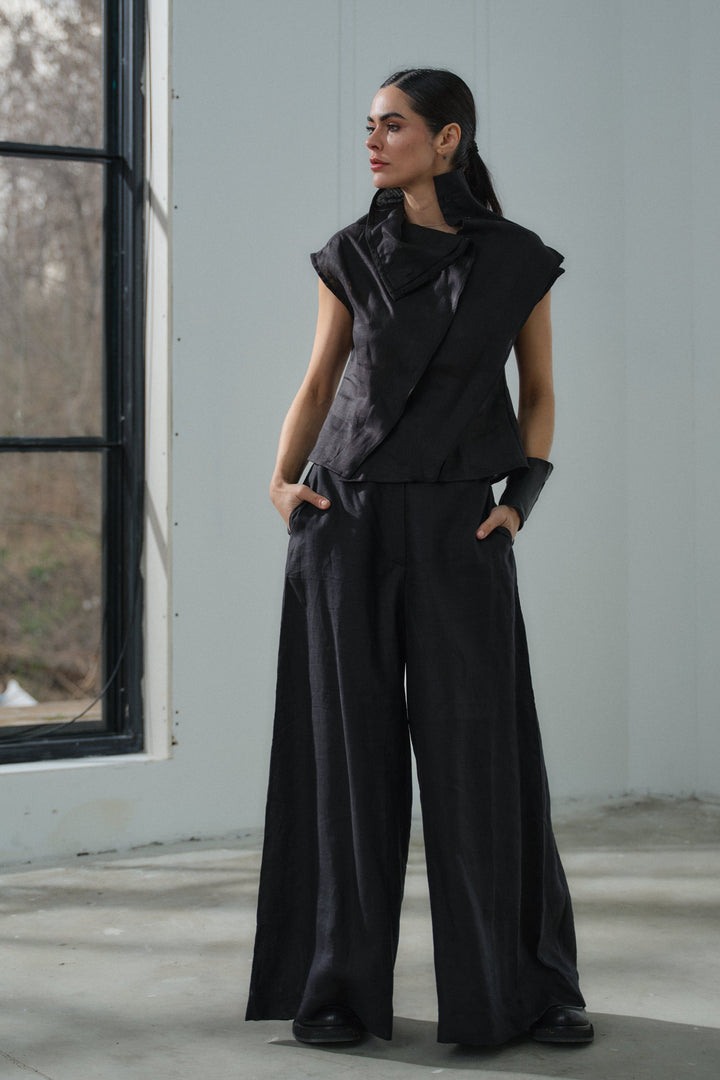 Avant garde black linen top