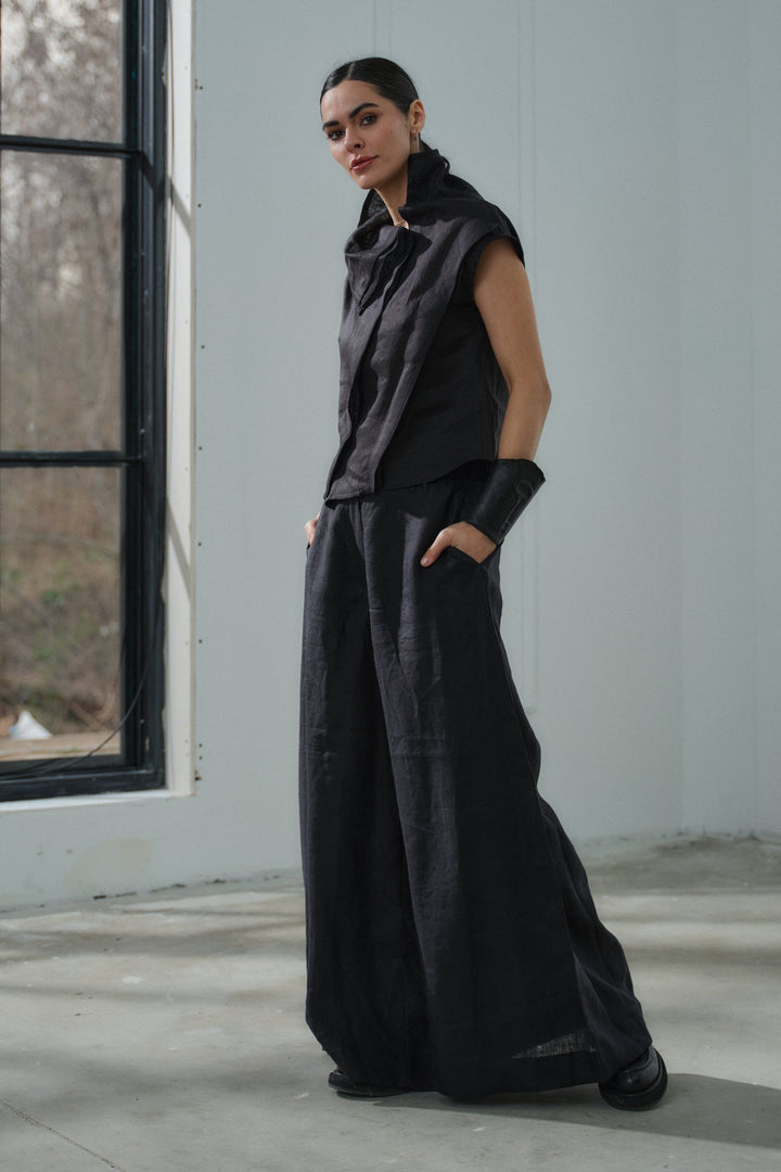 Avant garde black linen top