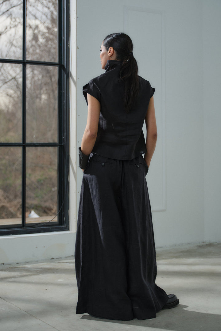 Black linen wide leg palazzo pants