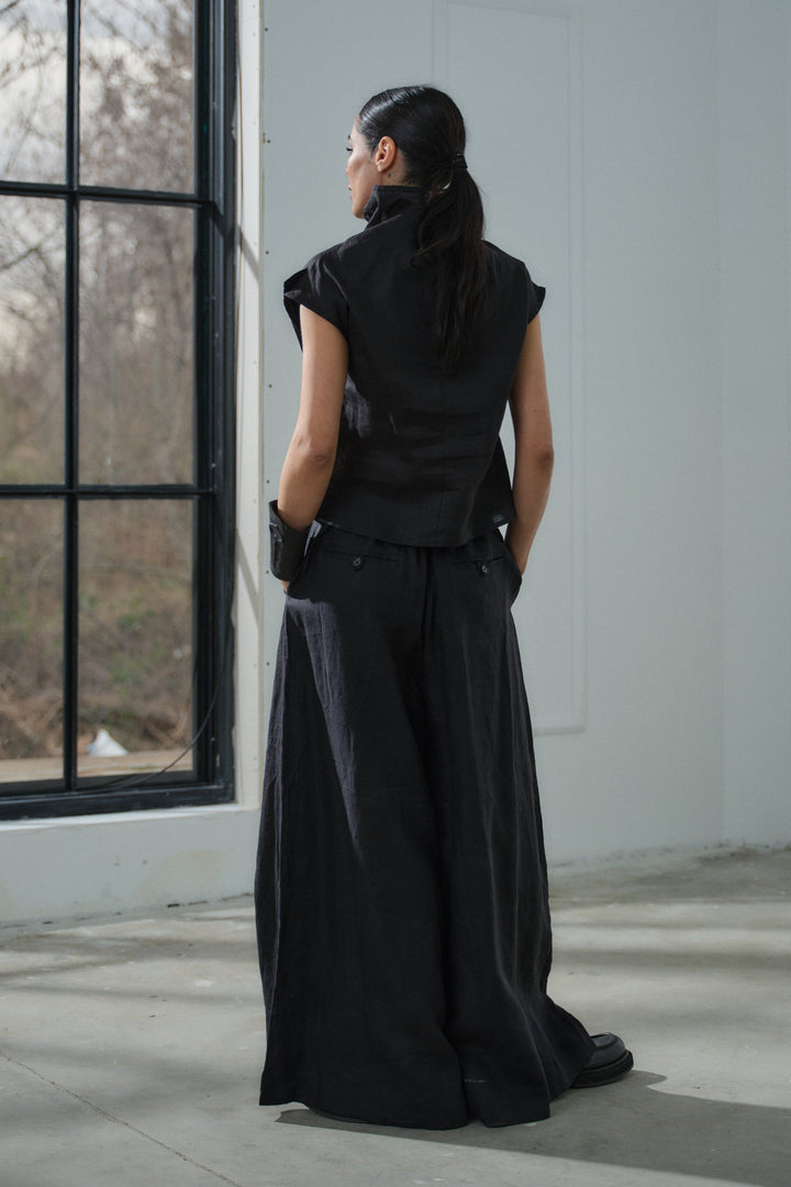 Avant garde black linen top