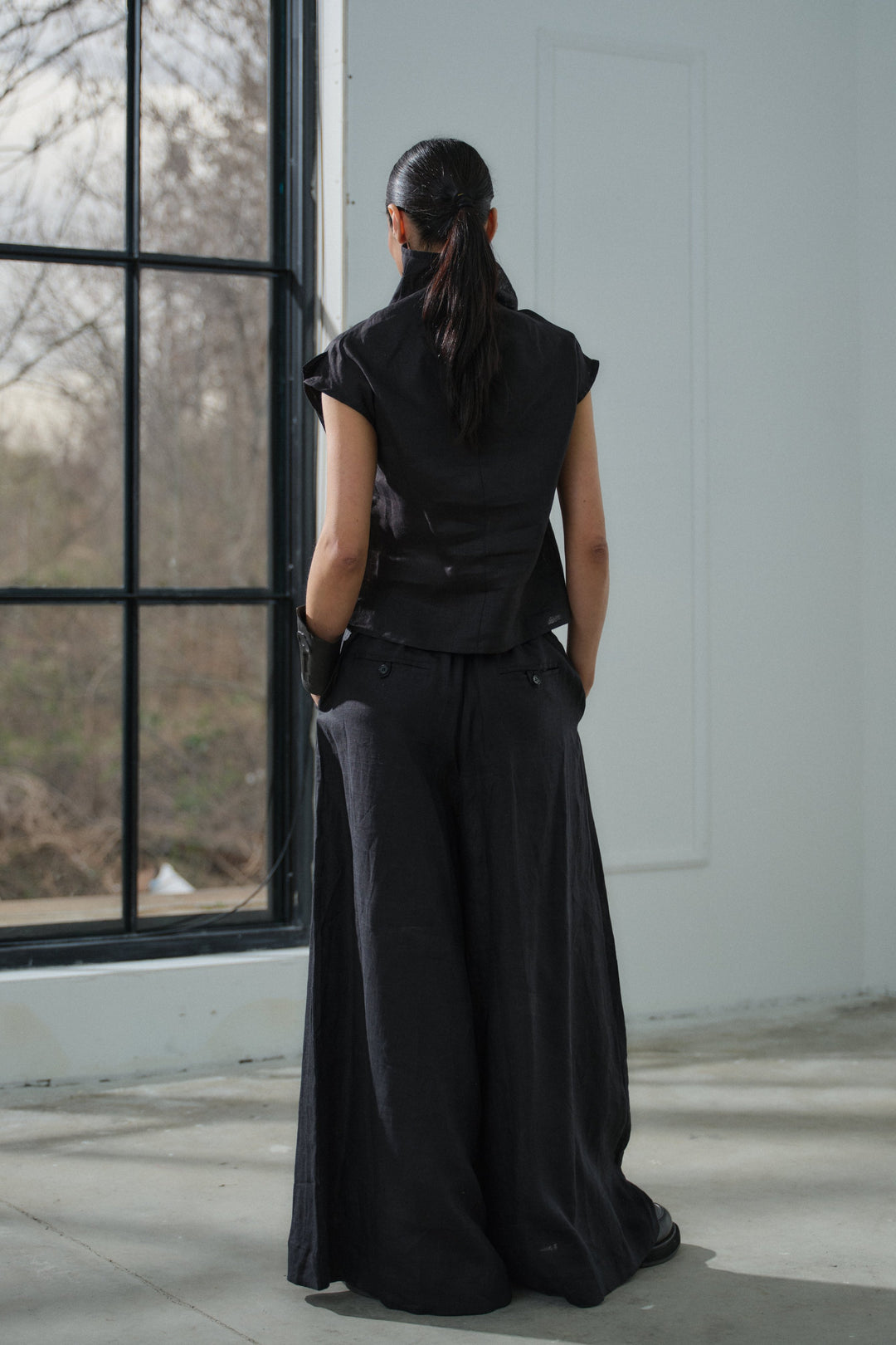 Avant garde black linen top