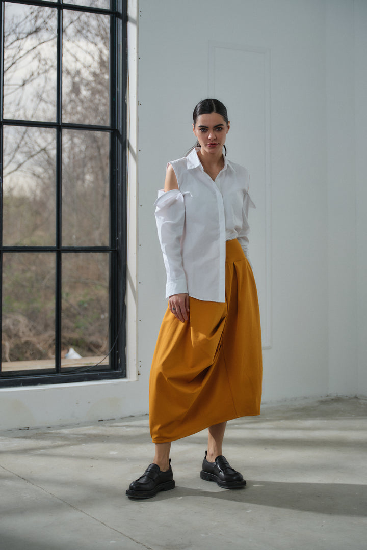 Asymmetrical viscose midi skirt