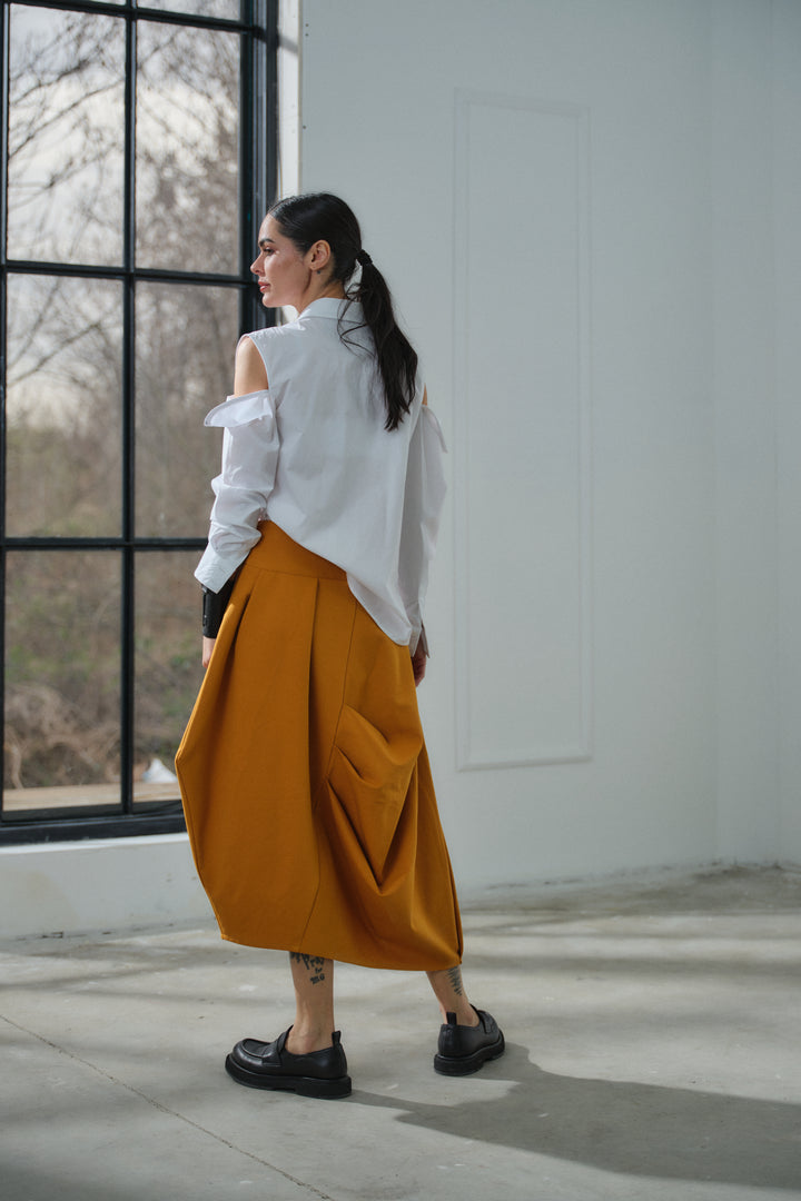 Asymmetrical viscose midi skirt