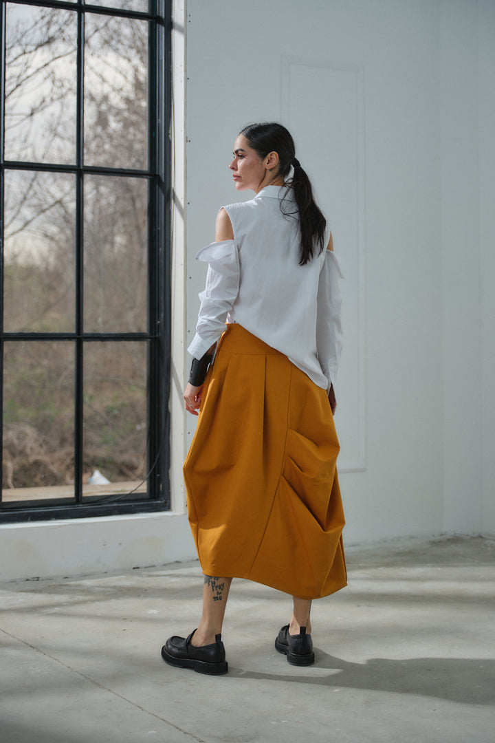 Asymmetrical viscose midi skirt