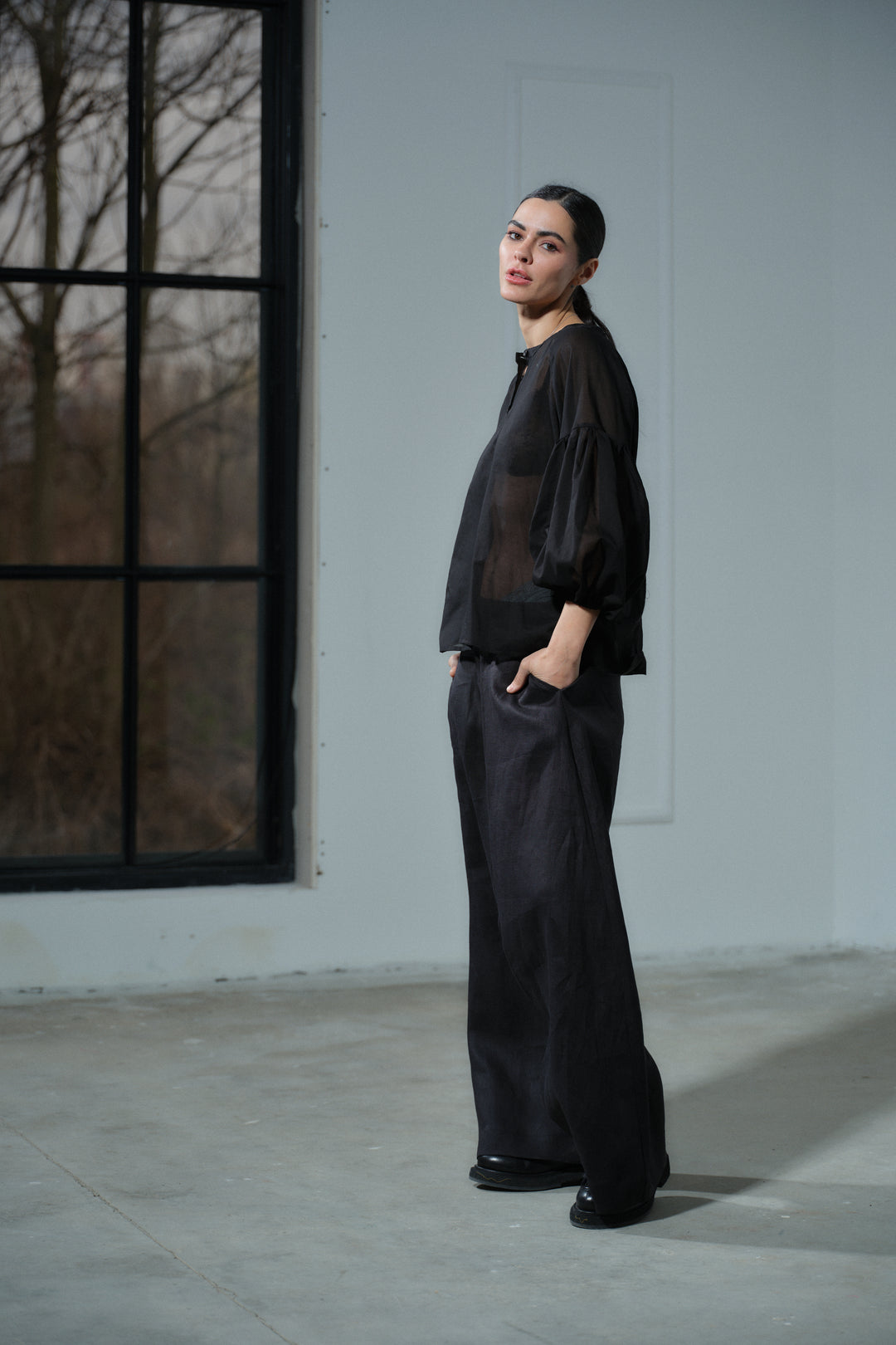 Black linen harem pants