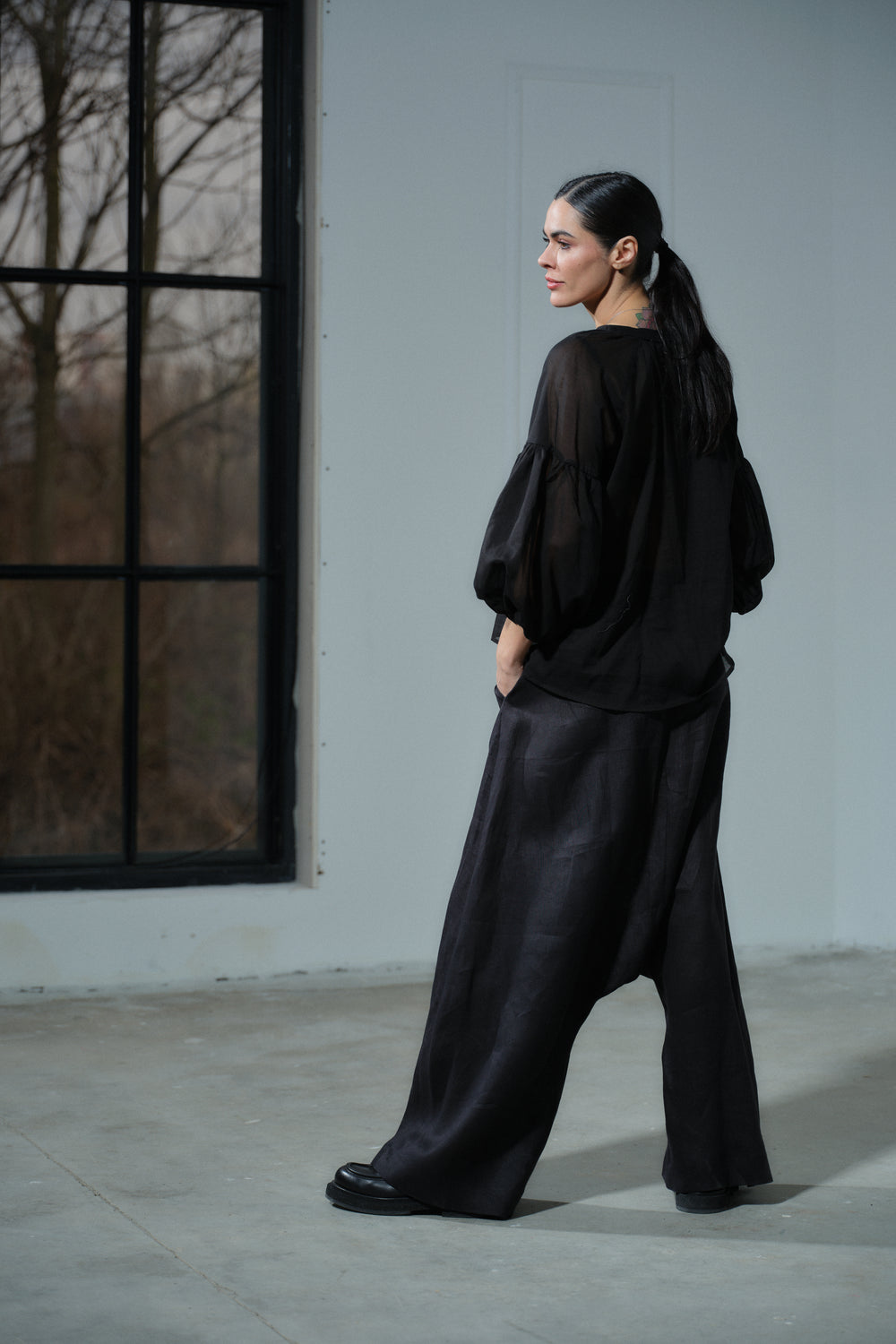 Black linen harem pants