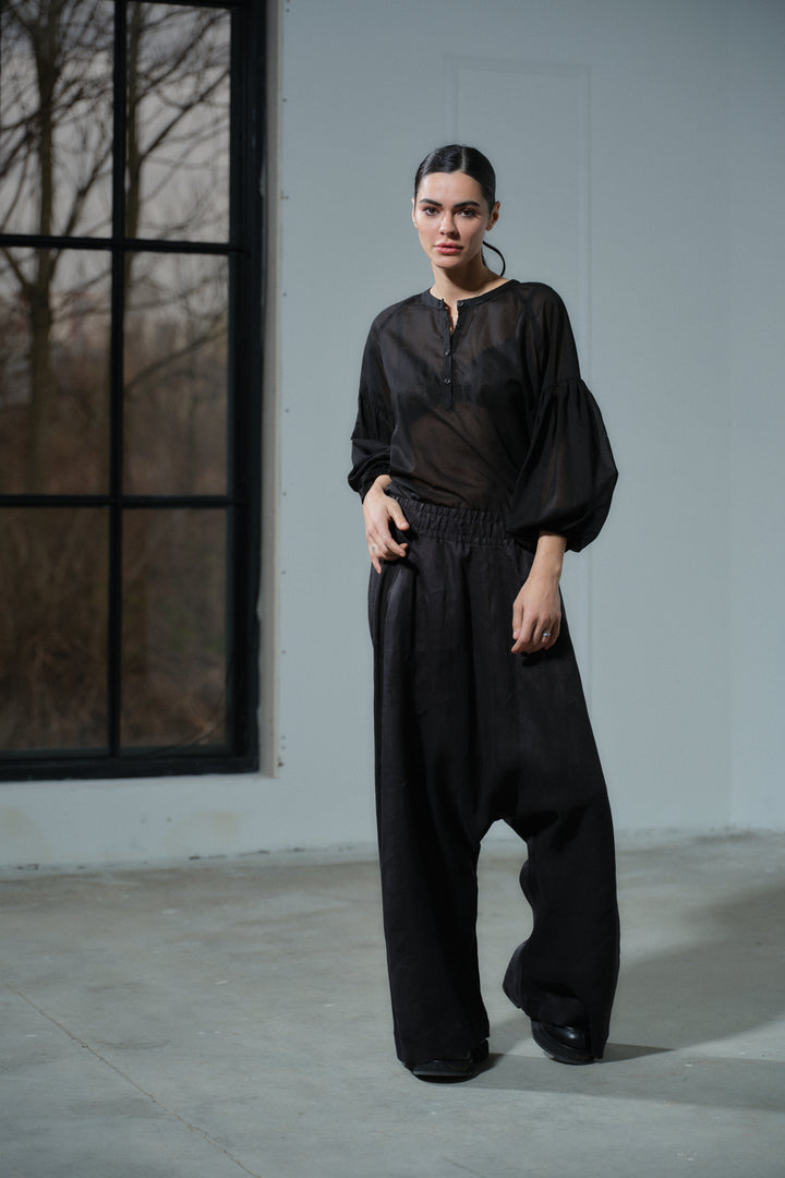 Black linen harem pants