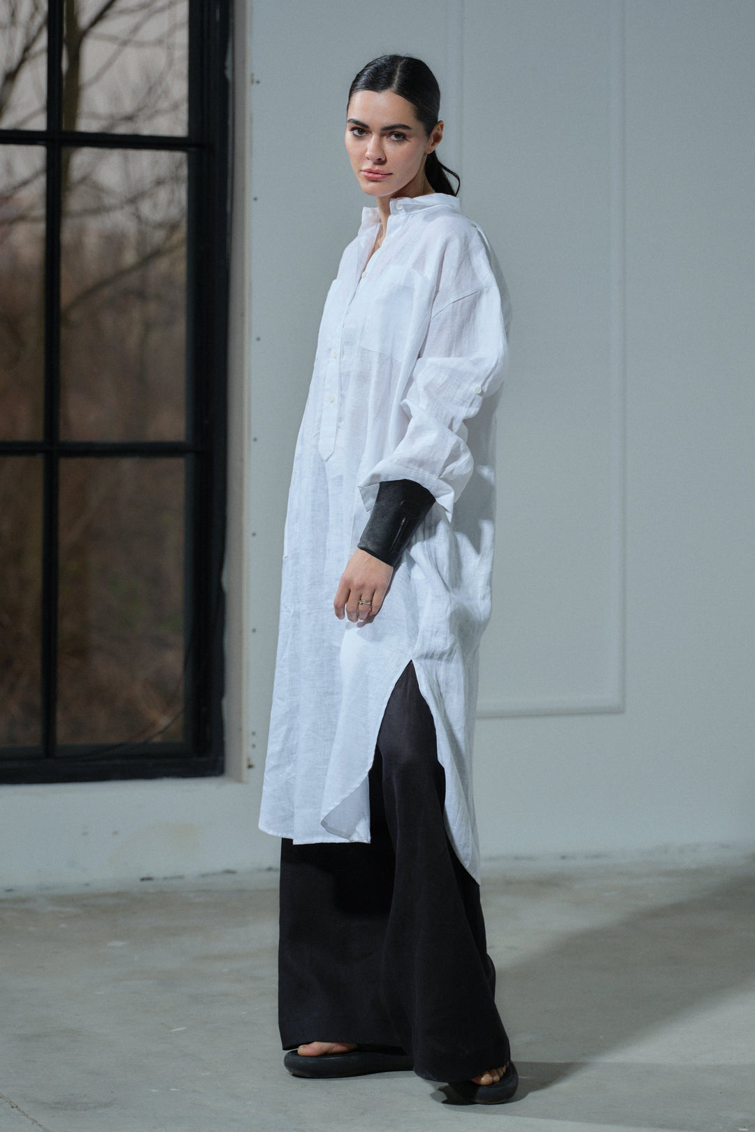 Summer white linen shirt dress