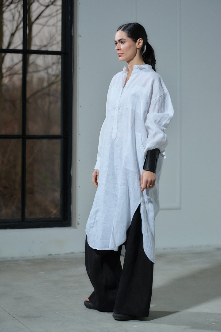 Summer white linen shirt dress