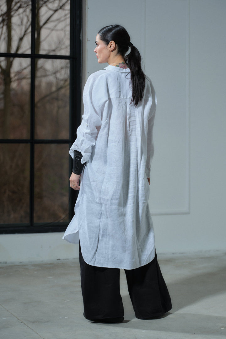 Summer white linen shirt dress