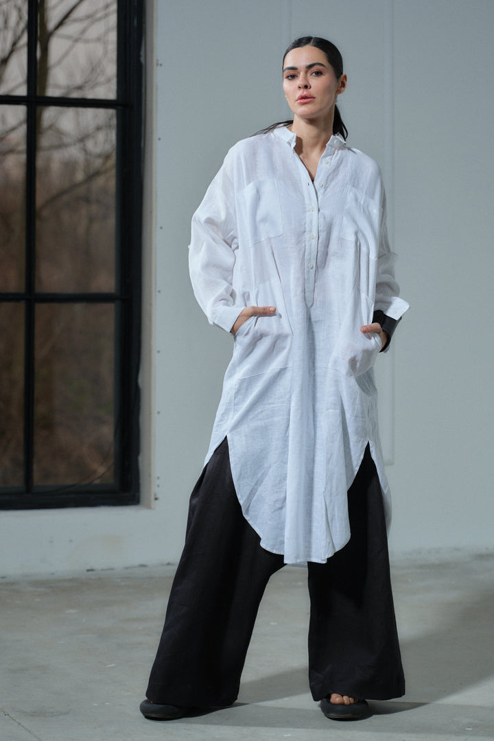 Summer white linen shirt dress