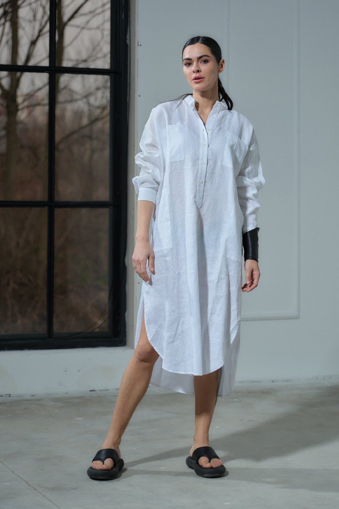 Summer white linen shirt dress