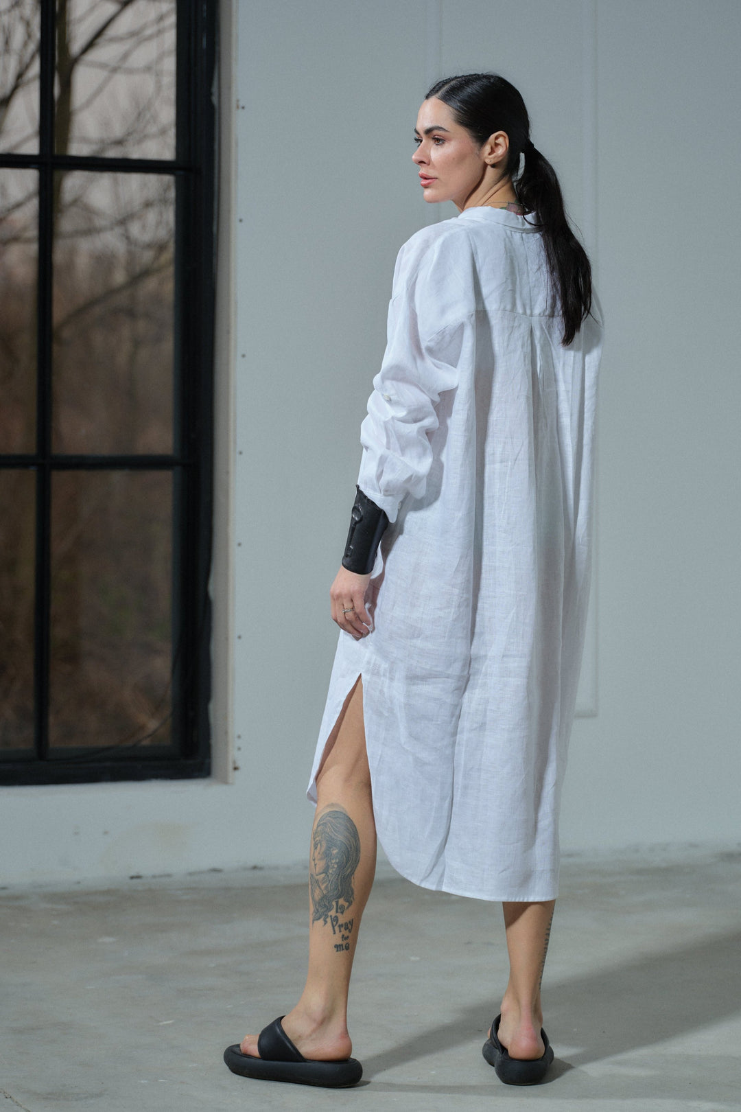 Summer white linen shirt dress