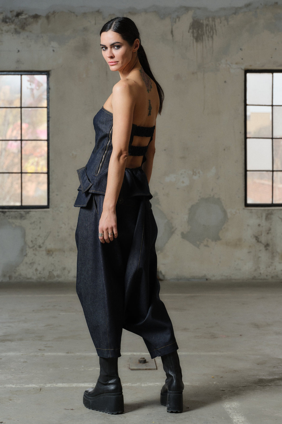 Avant garde denim drop crotch pants