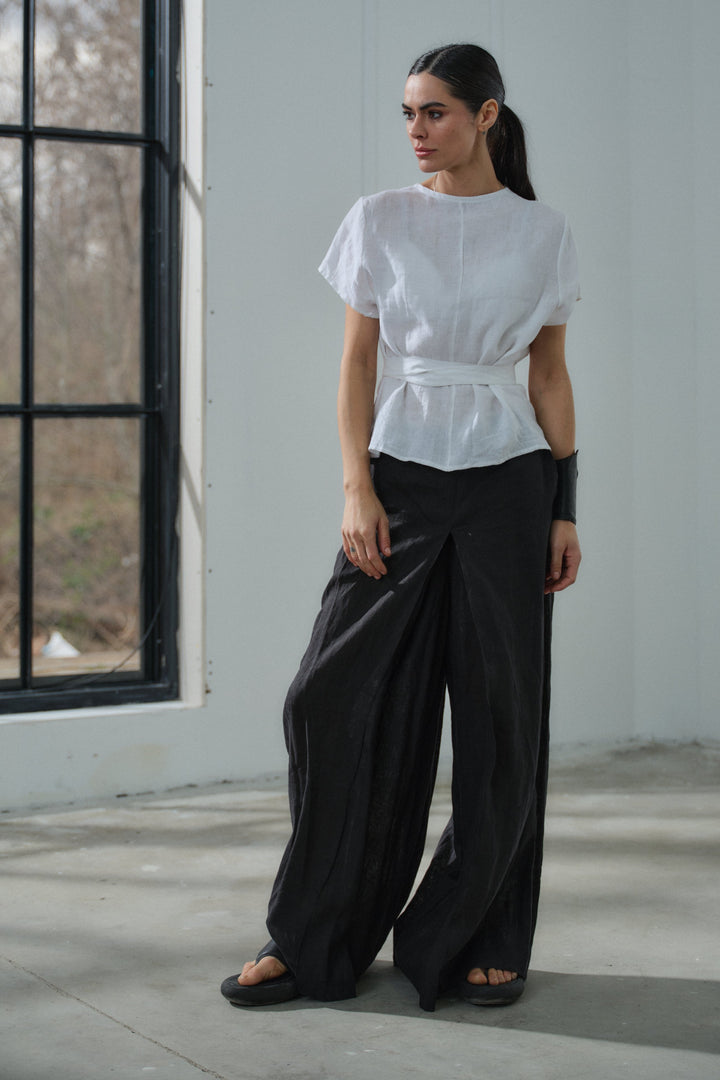 Black wide leg linen pants