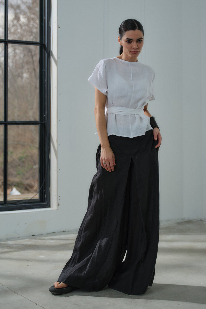 Black wide leg linen pants