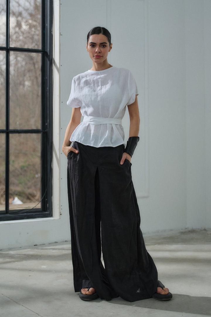 Black wide leg linen pants