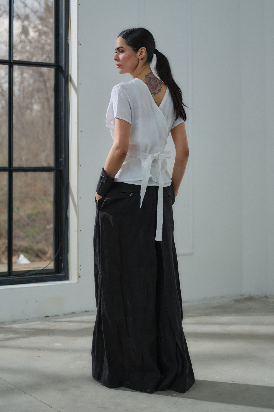 Black wide leg linen pants