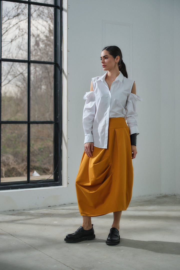 Asymmetrical viscose midi skirt