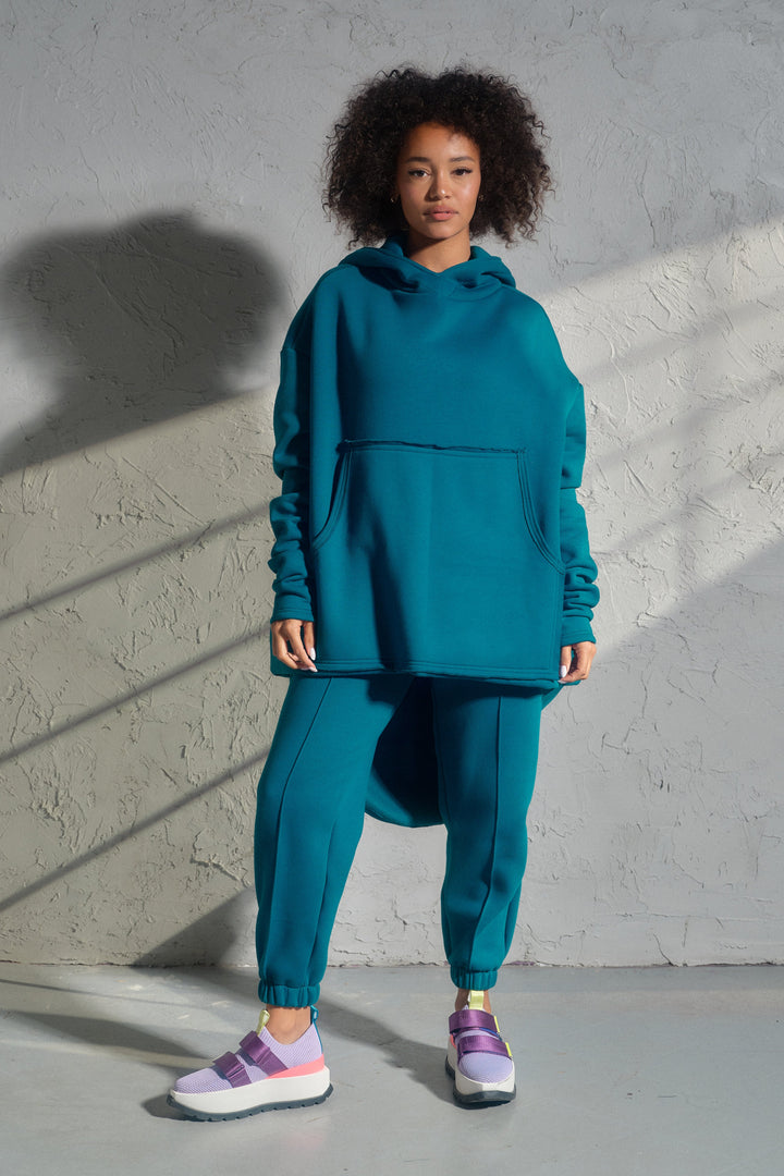 Asymmetrical organic cotton sweatshirt in Petrol blue