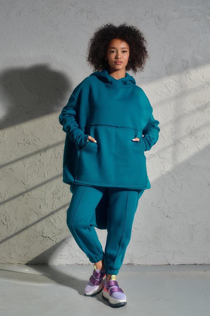 Asymmetrical organic cotton sweatshirt in Petrol blue