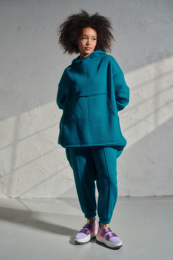 Asymmetrical organic cotton sweatshirt in Petrol blue