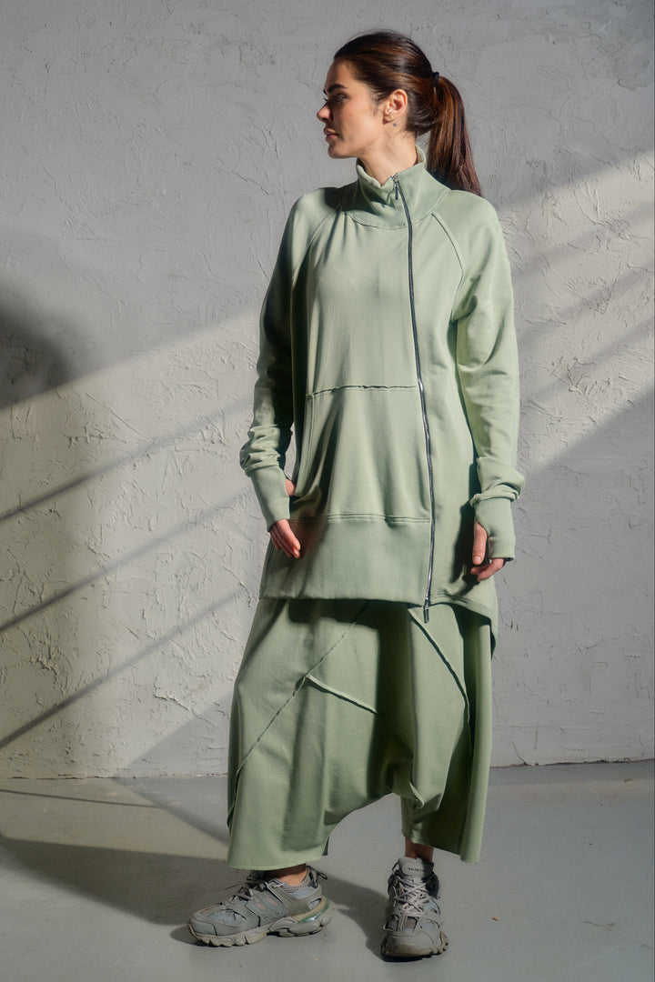 Avant garde loose fit sweatshirt in green tea color