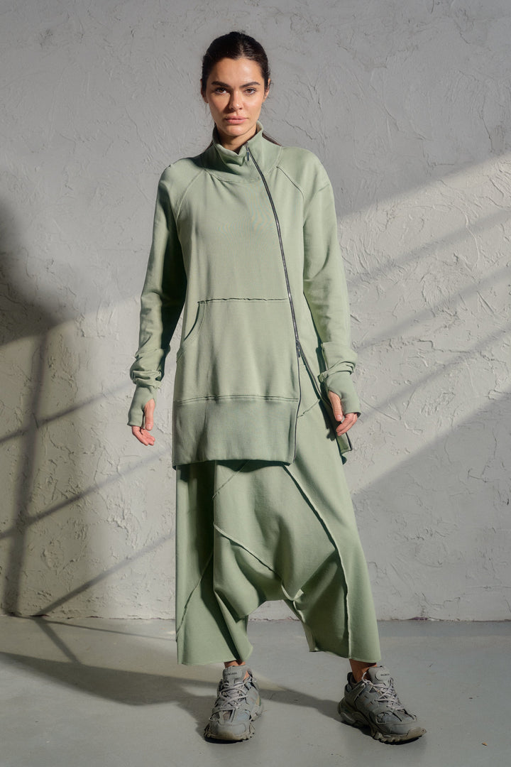 Avant garde loose fit sweatshirt in green tea color