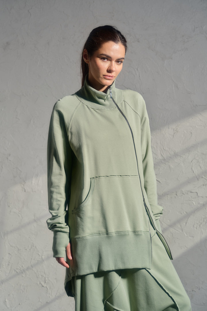 Avant garde loose fit sweatshirt in green tea color