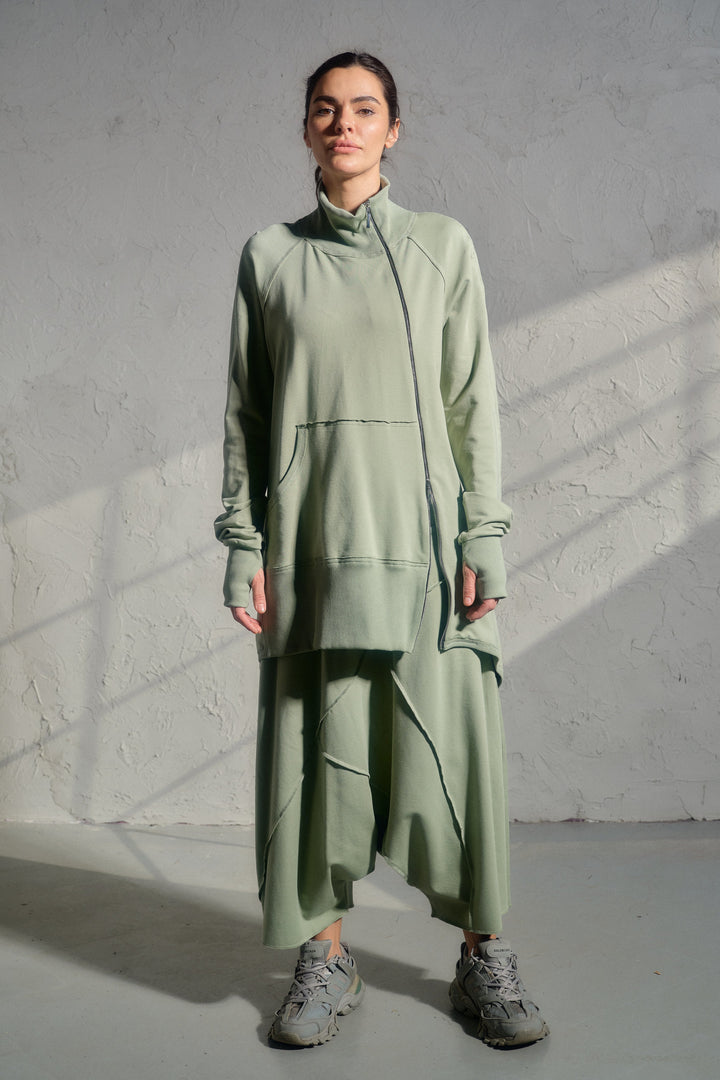 Avant garde loose fit sweatshirt in green tea color