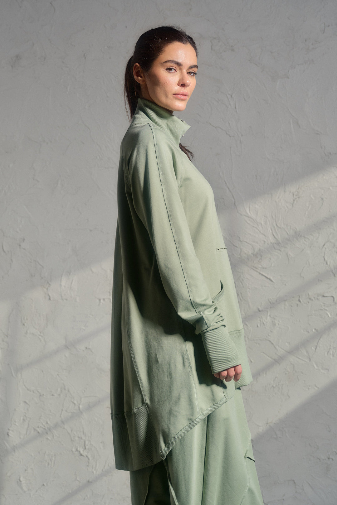 Avant garde loose fit sweatshirt in green tea color