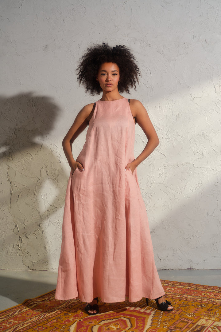 Ash rose summer maxi a-line linen dress
