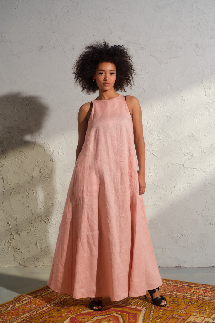 Ash rose summer maxi a-line linen dress