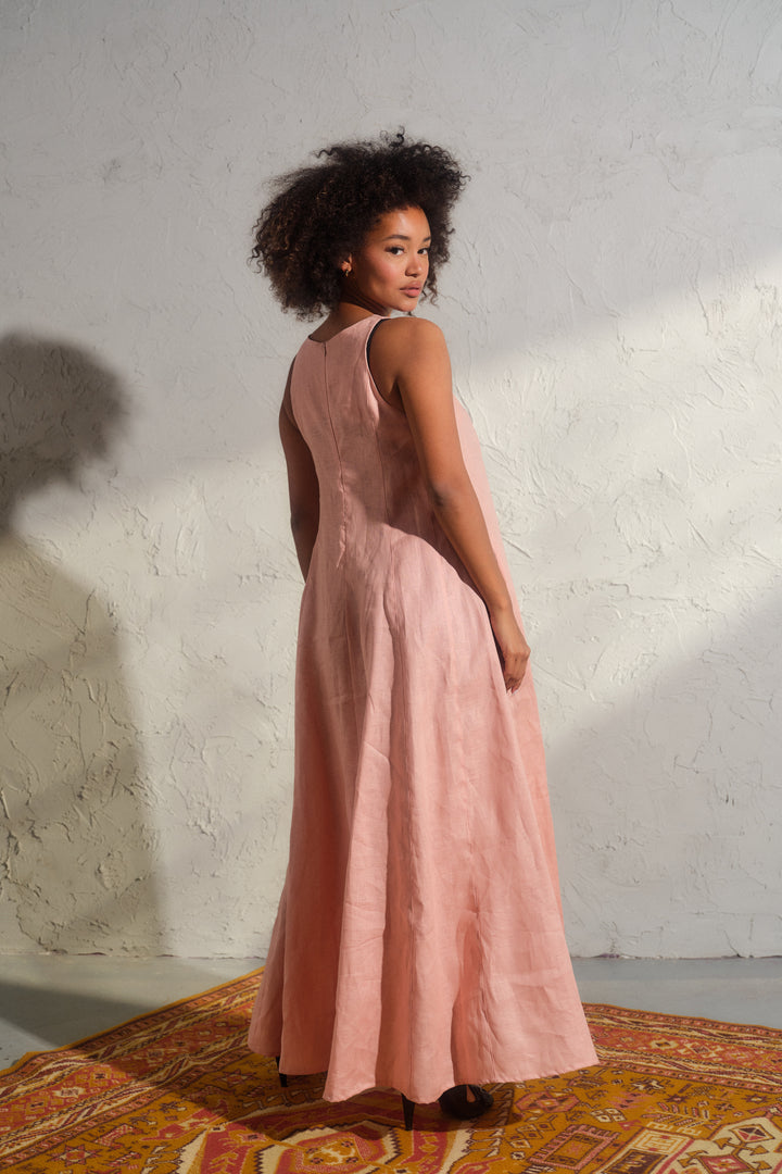 Ash rose summer maxi a-line linen dress