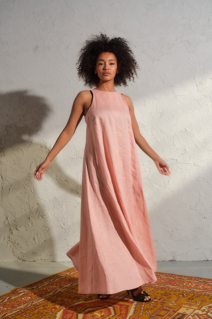 Ash rose summer maxi a-line linen dress