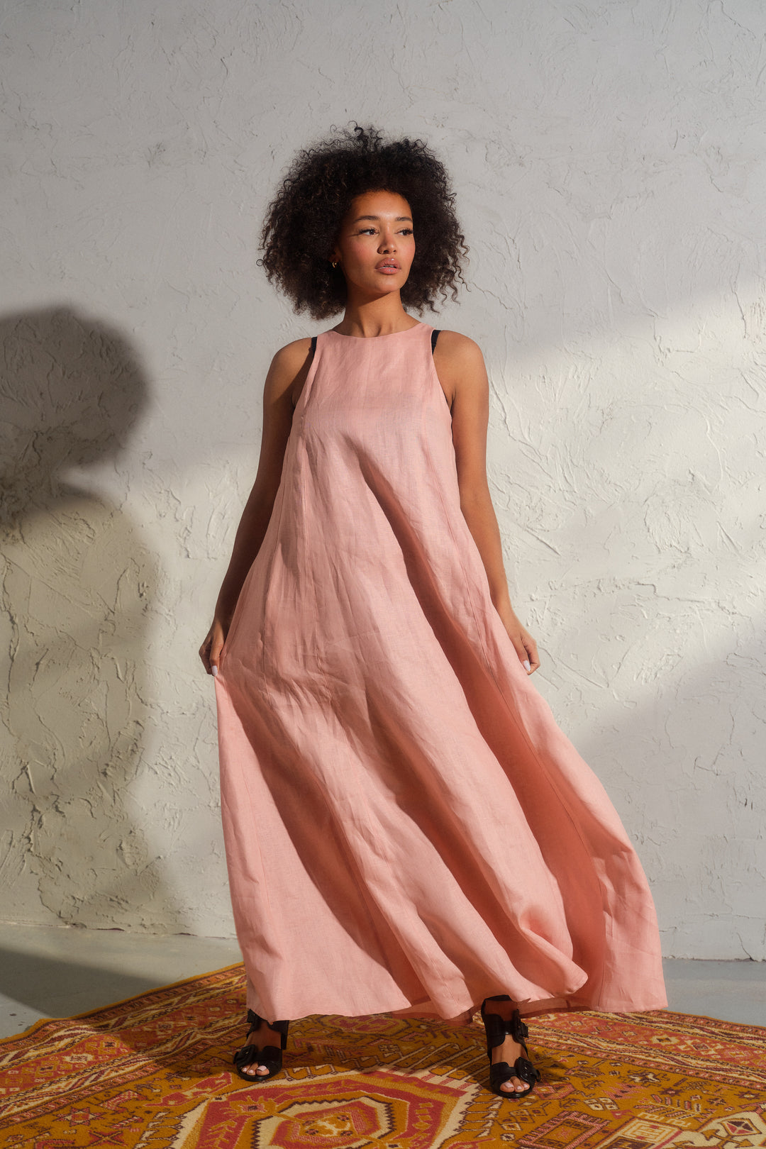 Ash rose summer maxi a-line linen dress