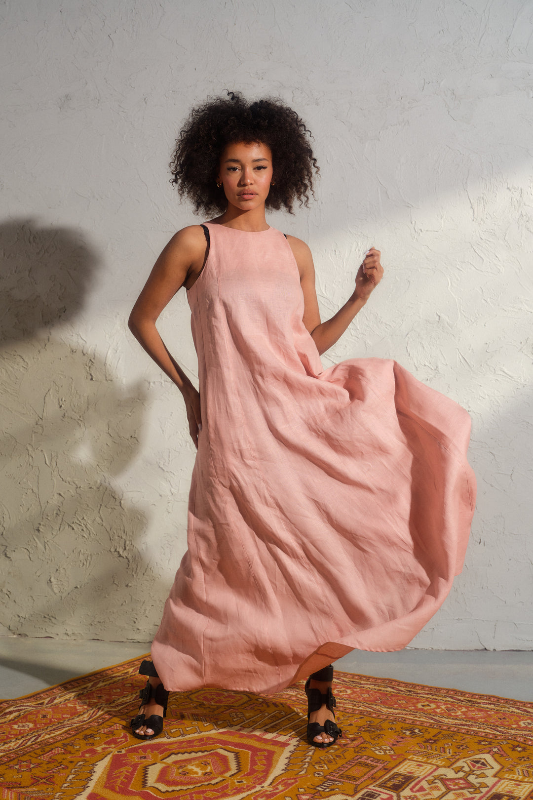 Ash rose summer maxi a-line linen dress